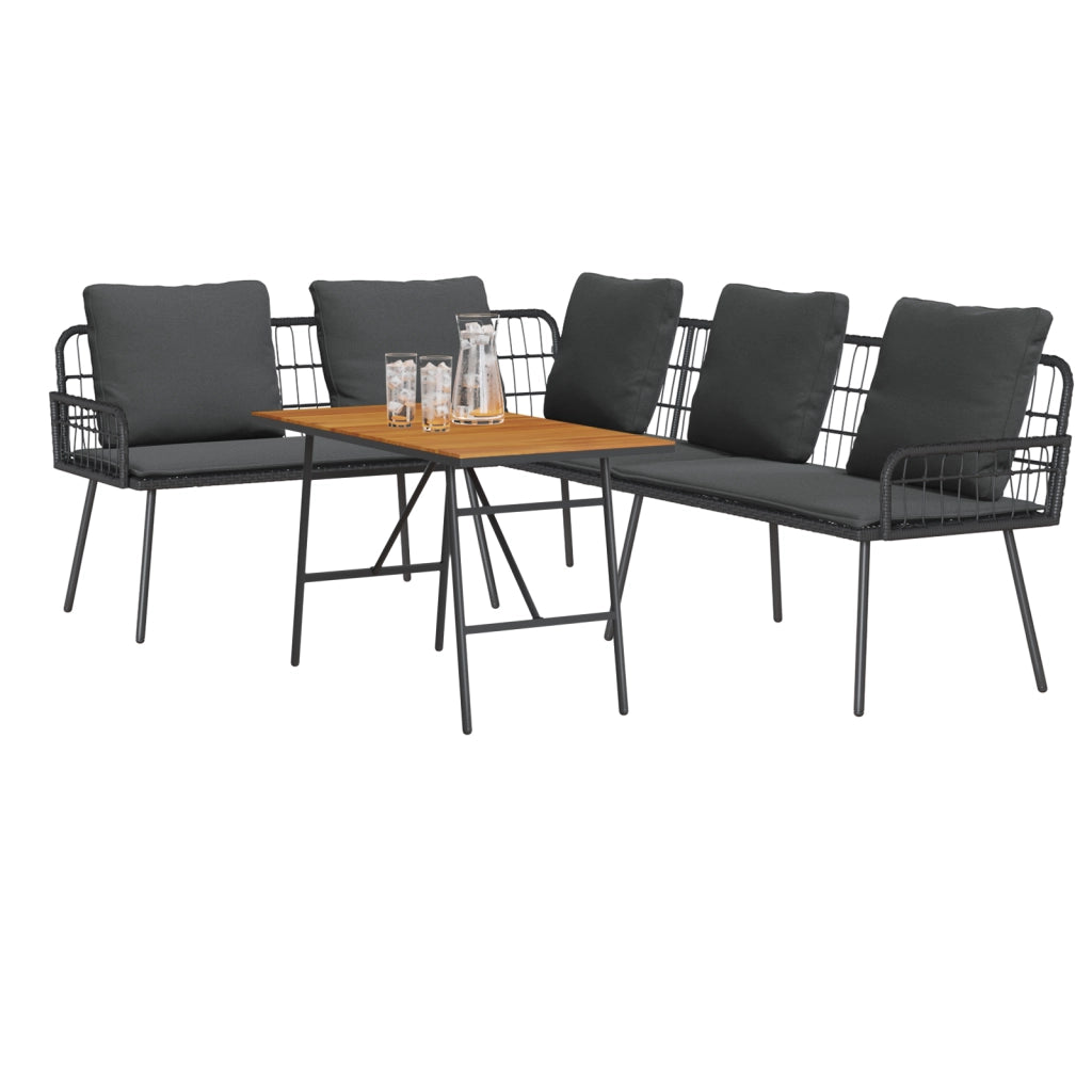 Set Divano da Giardino 2 Pezzi con Cuscini Nero Polyrattan