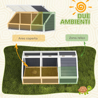 Casetta per Tartarughe di Terra 120x55x50A cm senza Fondo in Legno e Acciaio Grigio e Bianco