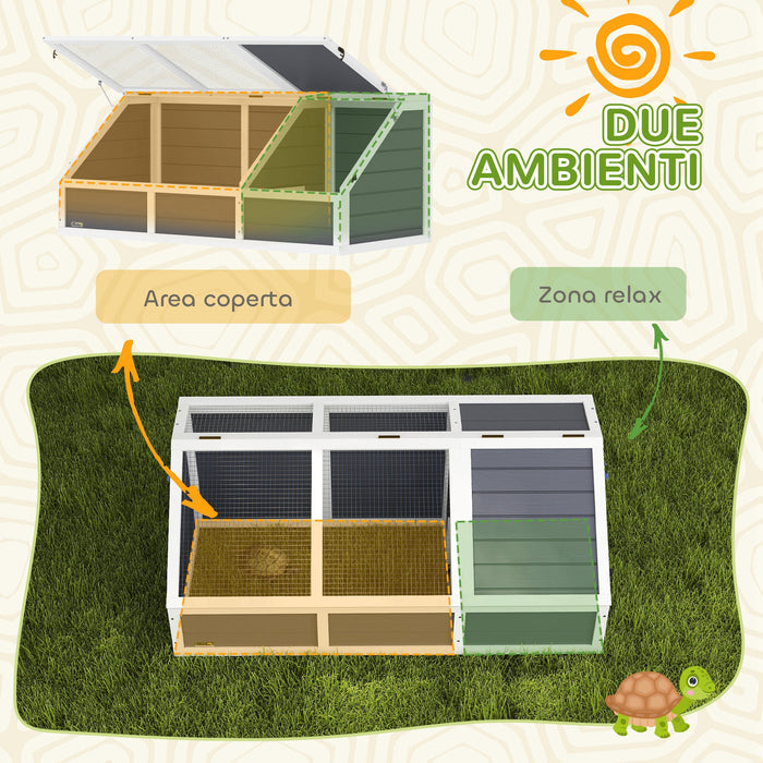 Casetta per Tartarughe di Terra 120x55x50A cm senza Fondo in Legno e Acciaio Grigio e Bianco