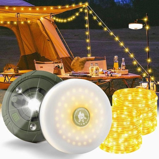 Luci da Campeggio a Stringa - 2 Stck - 10m/3.94in - Impermeabile - Portatile - Ripiegabile - USB - Luce Calda - Potenza - Luci da Fata - 5 Modalità di Illuminazione - Campeggio - Escursionismo - Decorazione