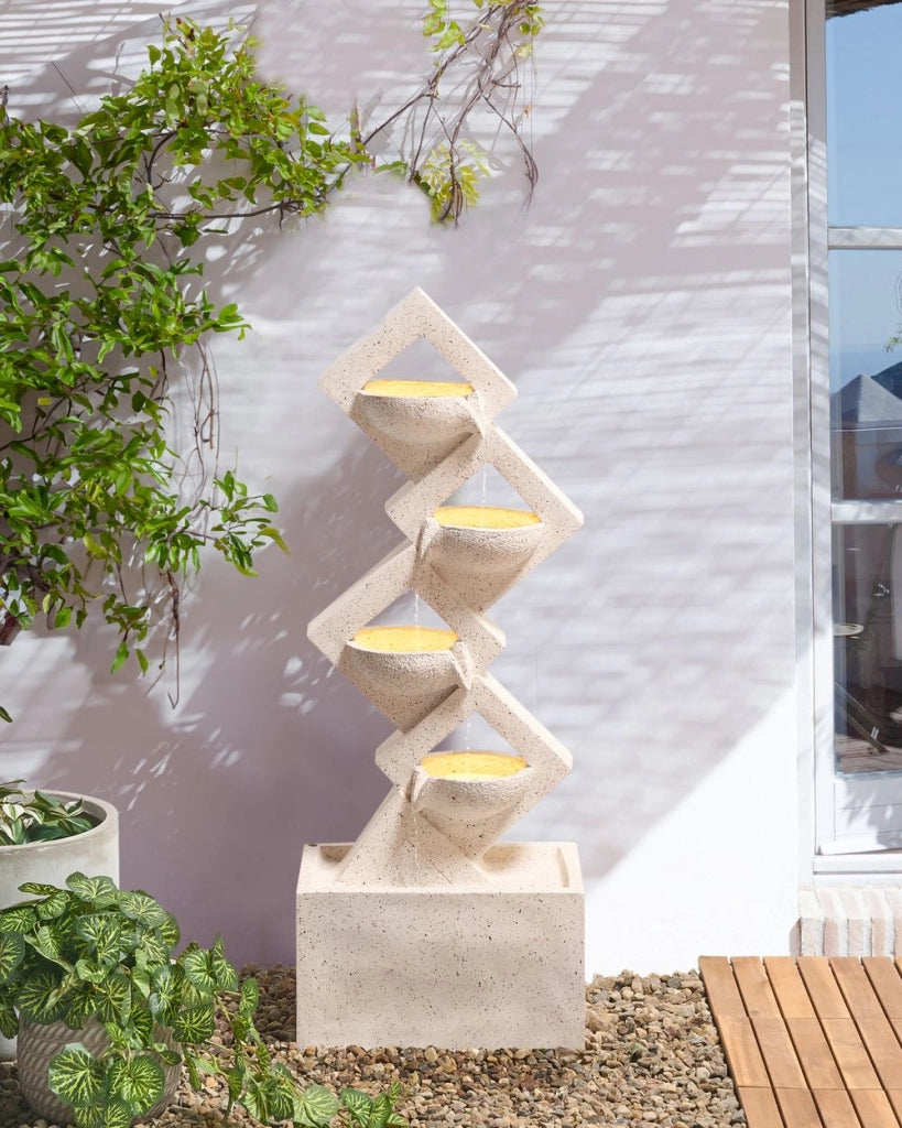 Fontana da giardino in resina beige per esterni con luce LED inserita Design moderno