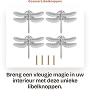 Libellule Decorative Maniglie 4 pezzi - Zinklegering - 6 x 4,7 x 2,4 cm - Design Libellula - Viti di fissaggio incluse - Maniglie per mobili