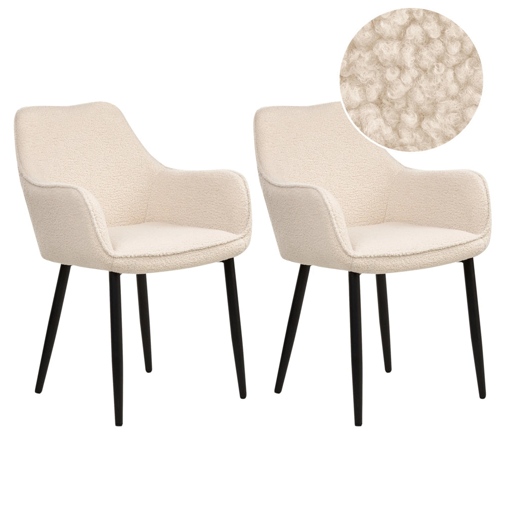 Set di 2 sedie da pranzo in tessuto beige chiaro braccioli schienale intagliato gambe in metallo moderna industriale