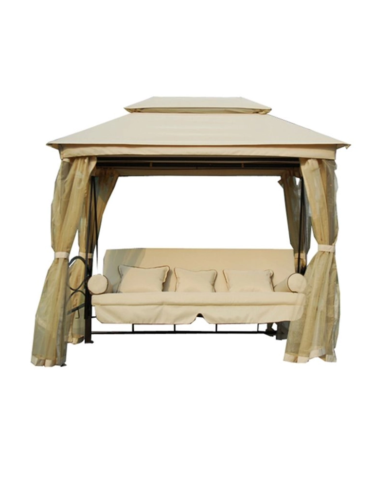 Gazebo con dondolo, letto e zanzariere 255x175x250cm da esterno in ferro Sicorage Megy