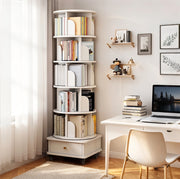 Libreria girevole 360° 46x56x173 cm in MDF bianco con cassetto –