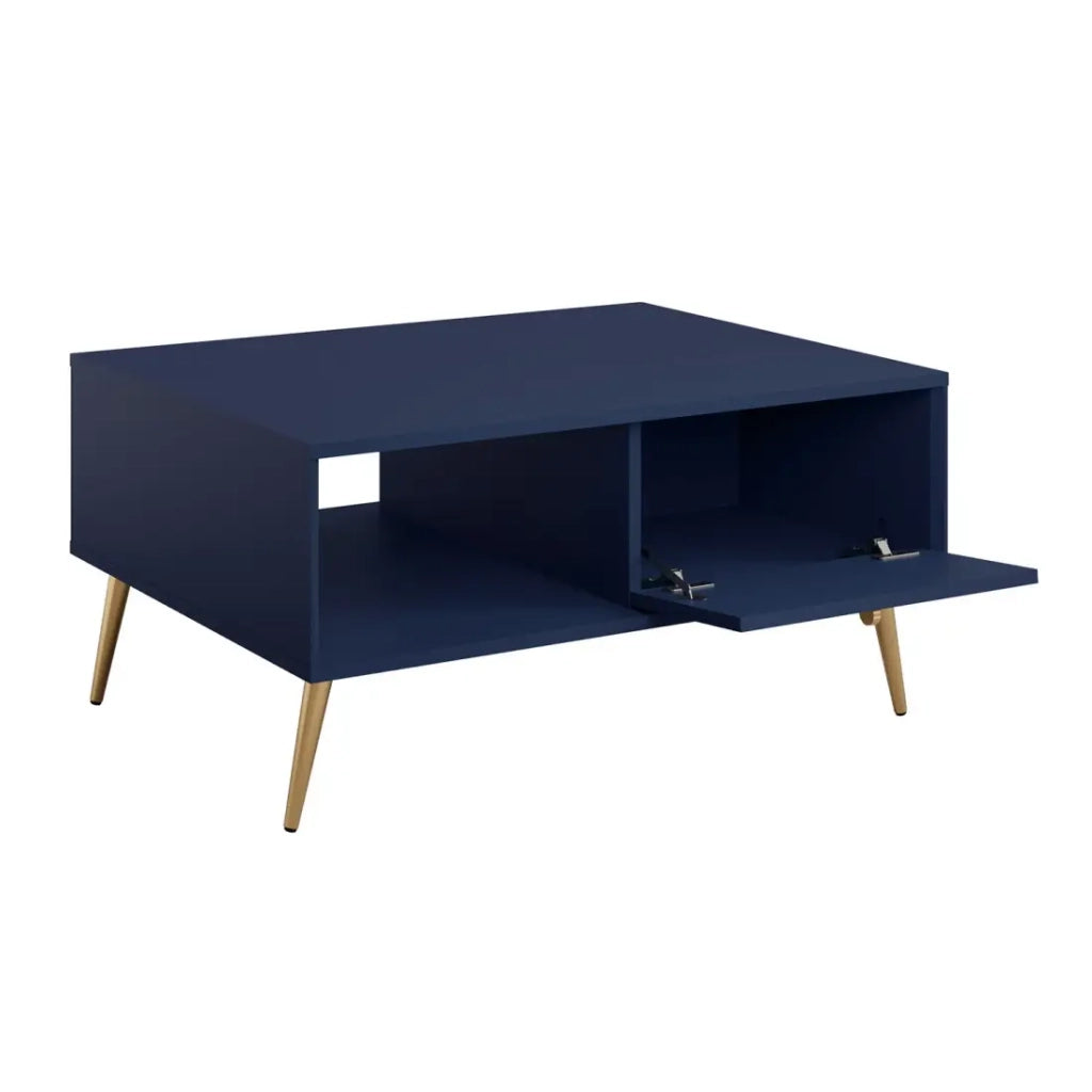 Table bassa design AZURÉA – Scomparto + 1 anta ribaltabile – Blu profondo – 87x43x66 cm