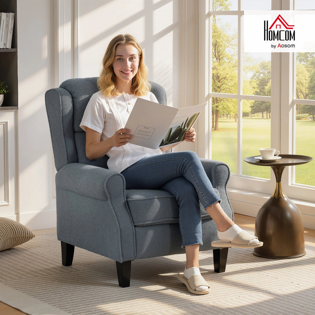 Fauteuil Inclinable en Polaire Teddy Repose-Pieds Extensible Gris