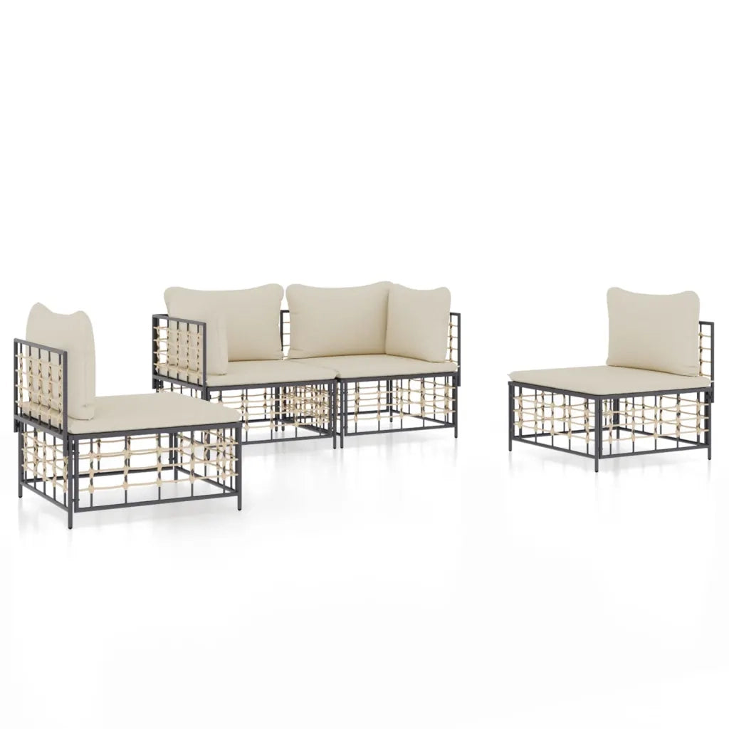 Set Divani da Giardino 4 pz con Cuscini Antracite in Polyrattancod mxl 76588