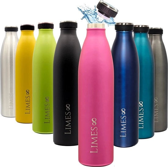 Stagno in acciaio, 1 litro, flaconcino termico, biberon di vetro isolato, flaconcino termico impermeabile, doppio strato, adatto per bevande gassate (rosa, 1000 ml)