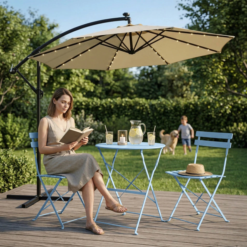 Set di mobili da balcone ORION Tavolo rotondo e 2 sedie in blu elegante