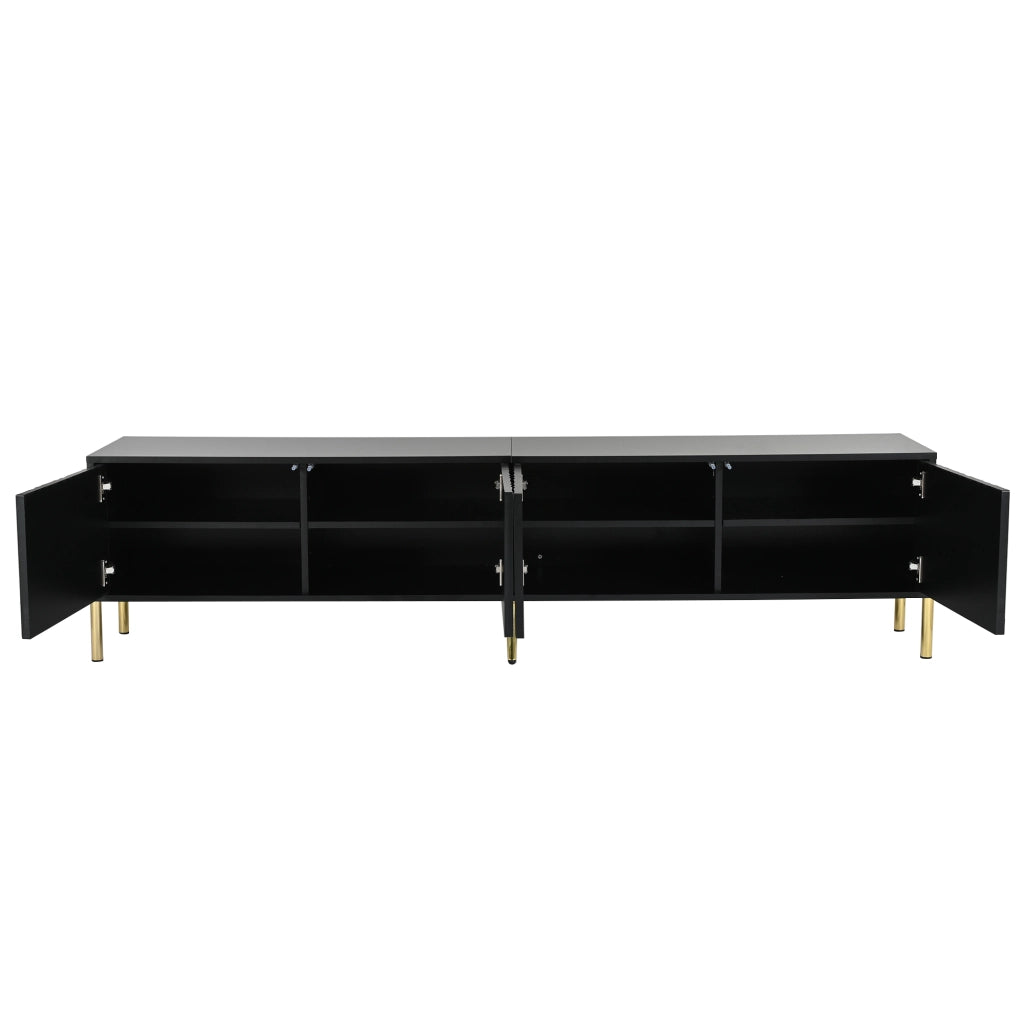 Mobile TV con 4 Ante e 8 Ripiani; Ante a Doghe Verticali; Piedini Dorati 15 cm; in MDF e Pannello Truciolare; Nero; 190??38??48 cm