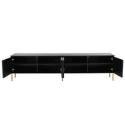 Mobile TV con 4 Ante e 8 Ripiani; Ante a Doghe Verticali; Piedini Dorati 15 cm; in MDF e Pannello Truciolare; Nero; 190??38??48 cm