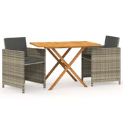 Set da Pranzo per Giardino 3 pz | Set Salotto da Giardino con Cuscini Grigio