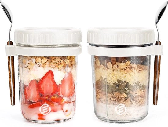 Set di contenitori per overnight oats in vetro a mason -  Havermout - Kit per colazione