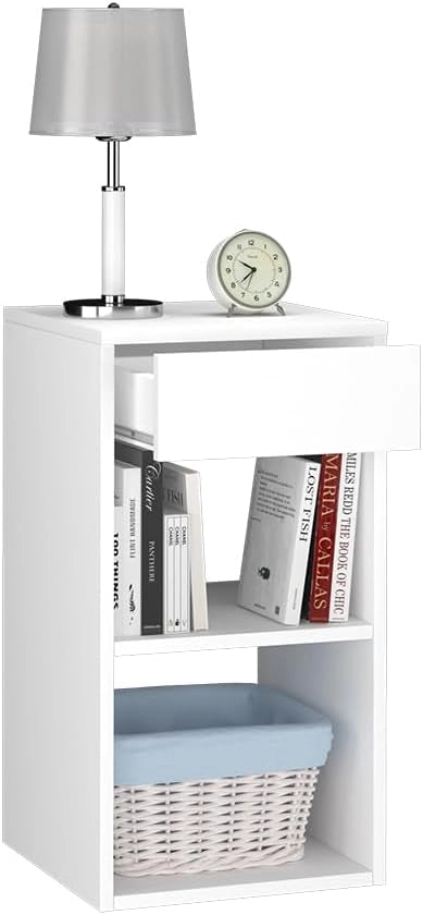 Comodini camera da letto Dany, Bianco, 35 x 65 cm, adatto per la conservazione di libri e riviste