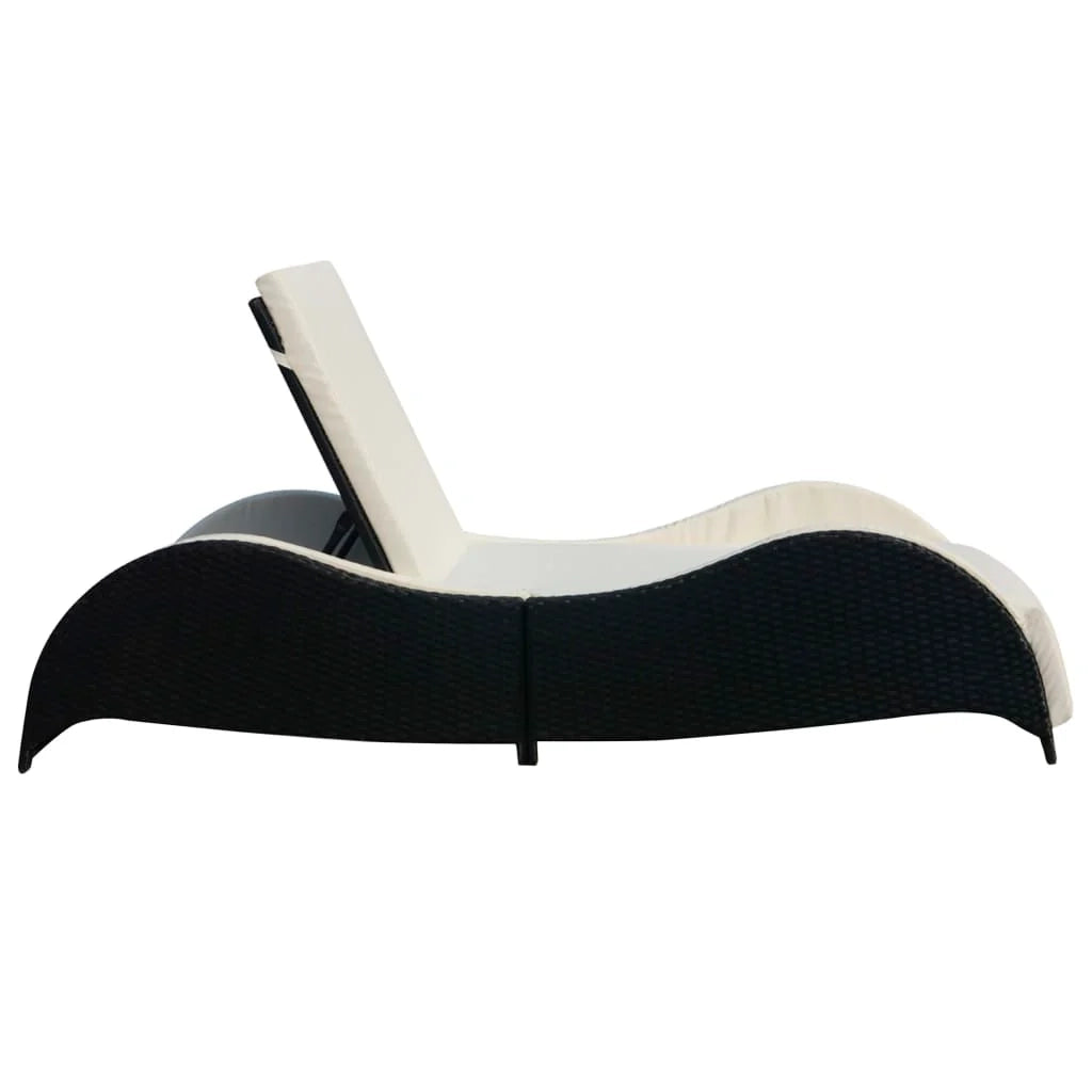 Lettino prendisole sedia a sdraio lettino prendisole letto da giardino mobili da esterno per patio con cuscino resina intrecciata nera 02_0012526