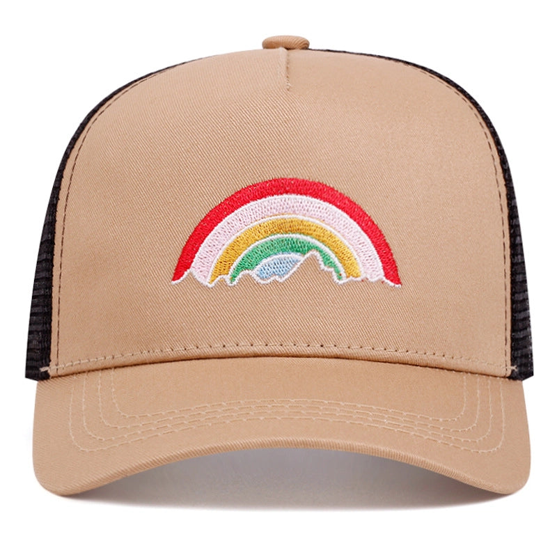Cappellini da baseball color kaki con ricamo arcobaleno