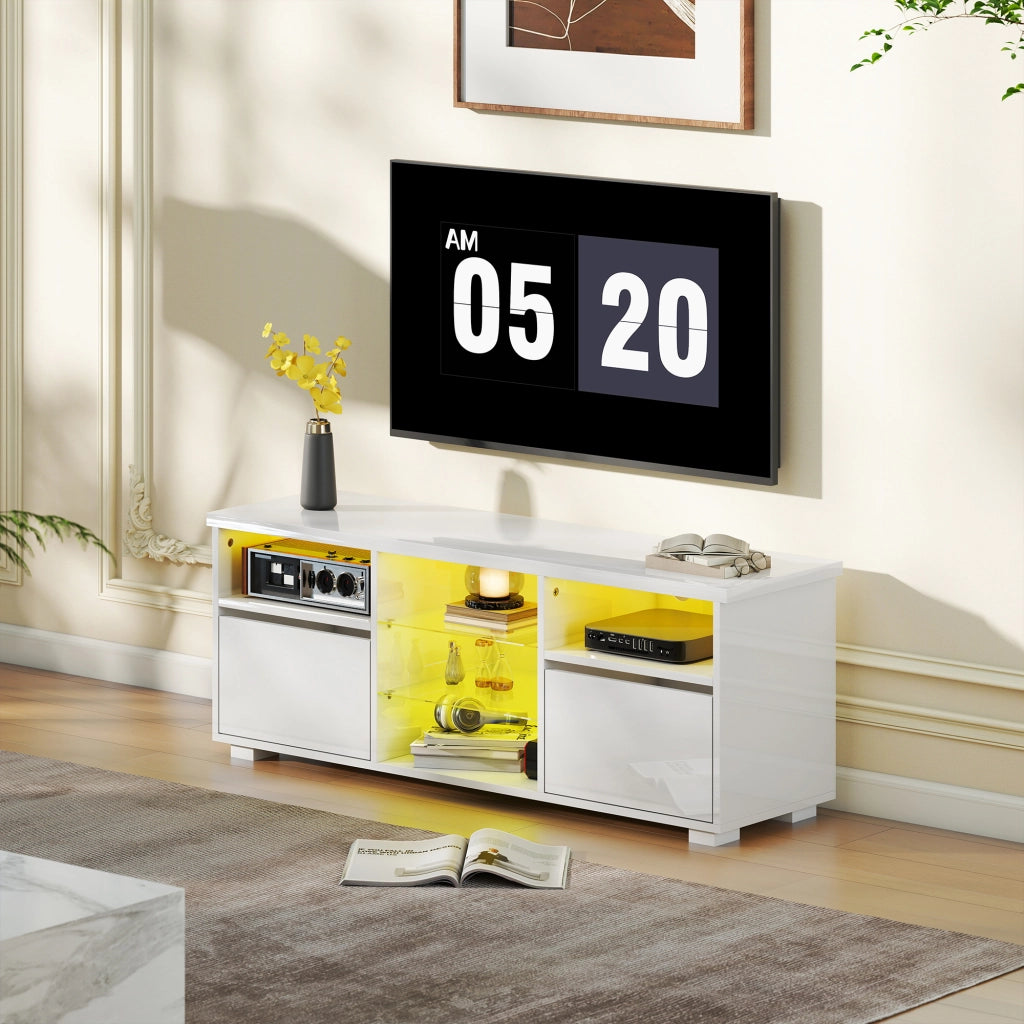 Mobile TV LED con ripiani in vetro ¨C zephmum ¨C bianco 120x30x