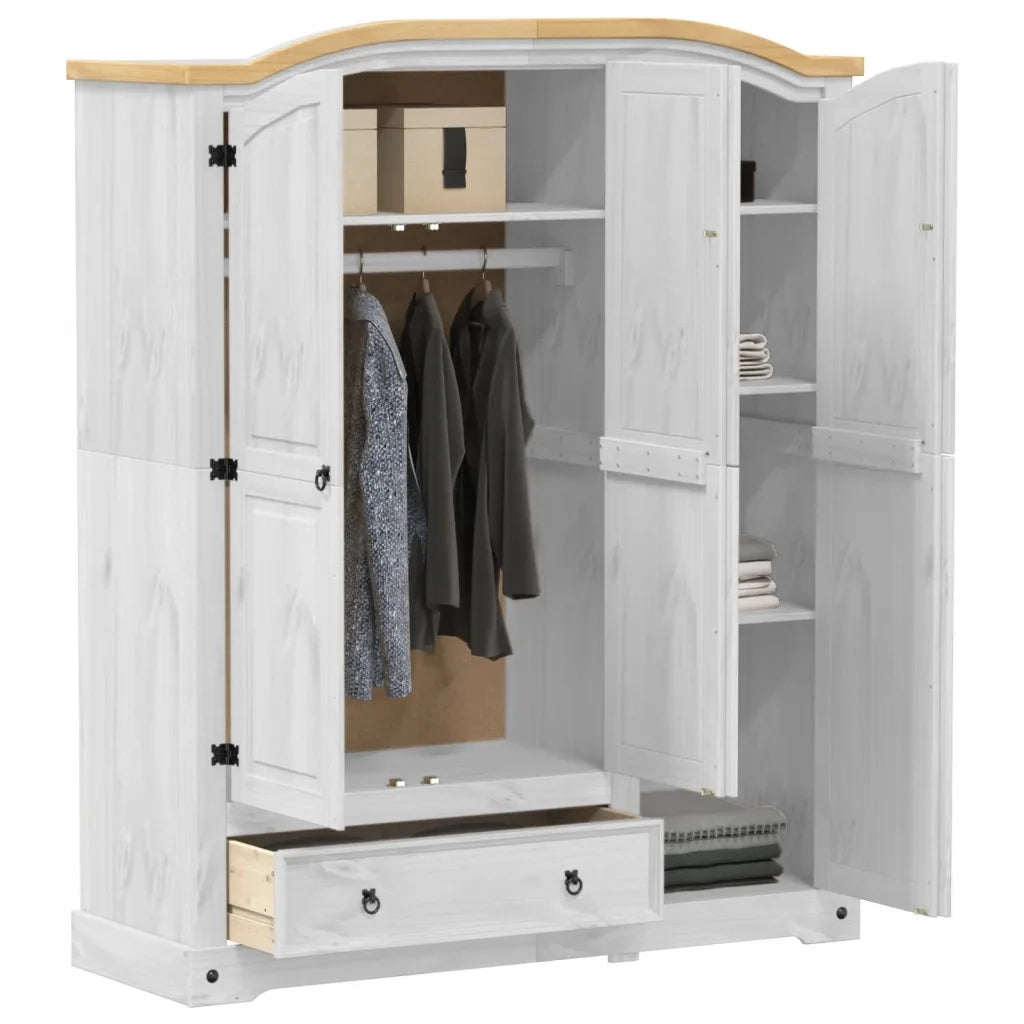 Armadio Corona Bianco 151,5x52x186 cm in Legno Massello di Pino 4012161