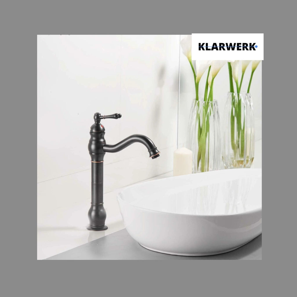 NALA | Rubinetto da bagno alto vintage Hotel Gastro nero spazzolato | Retrò in acciaio inossidabile premium per lavabo alto |miscelatore 2 connessioni