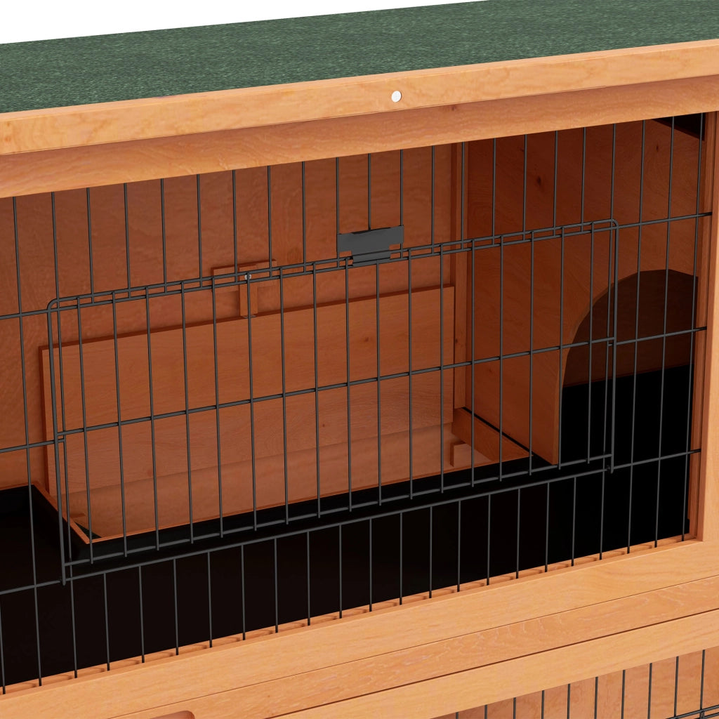 Gabbia per Conigli in Legno Antisettico a 2 Piani con Recinto ¨C zephmum ¨C Arancione 92cm