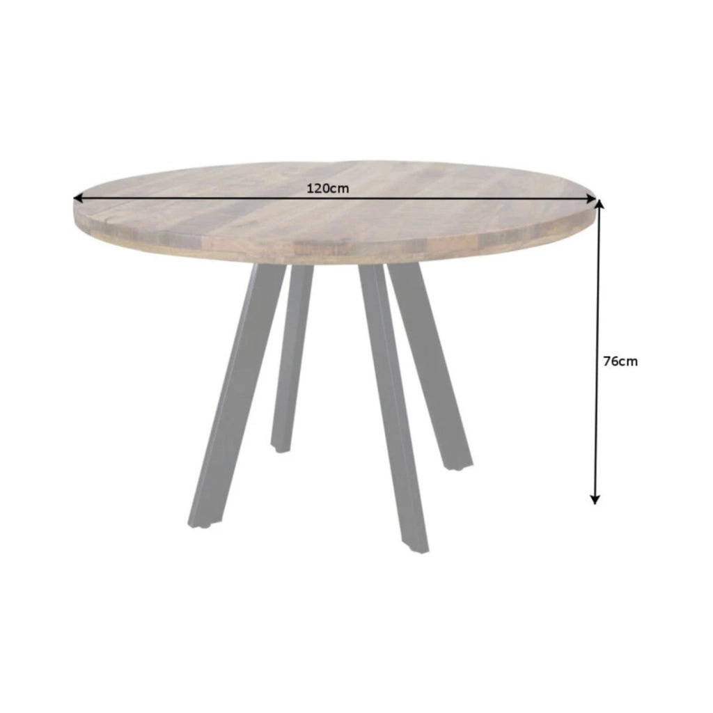 Tavolo da pranzo LODEN 120 cm – Piano rotondo in legno massello di mango e struttura in metallo nero