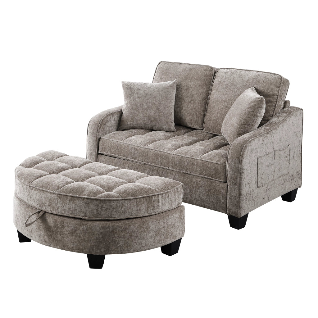 Divano letto convertibile 2-in-1 con pouf contenitore; tessuto traspirante; eucalipto; marrone; 132 Ã— 129 Ã— 93 cm