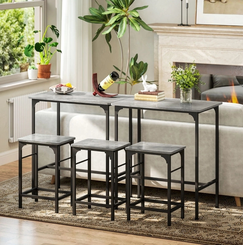 Set tavolo bar con 2 sgabelli grigio e acciaio
