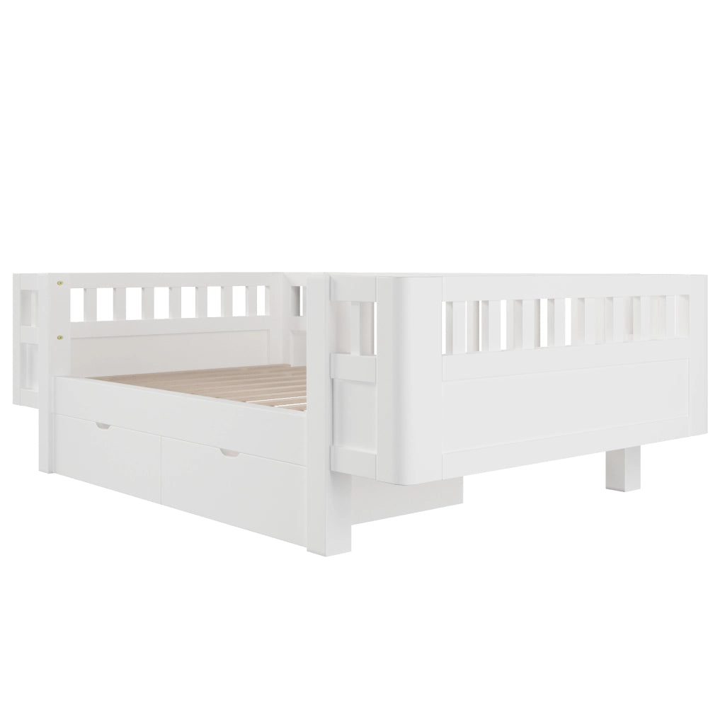 Letto con Cassetti 90x200 cm; Letto Singolo - Sponda; 2 Cassetti - in Legno - Bianco