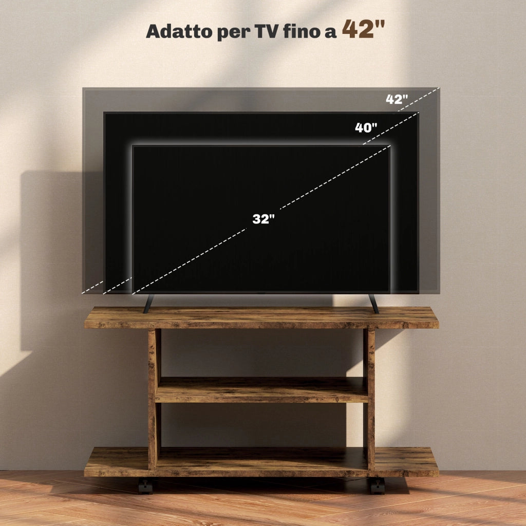 Mobile Porta TV Moderno 80x40x40 cm con Ruote e Freni Rivestimento in Melamina Marrone Rustico