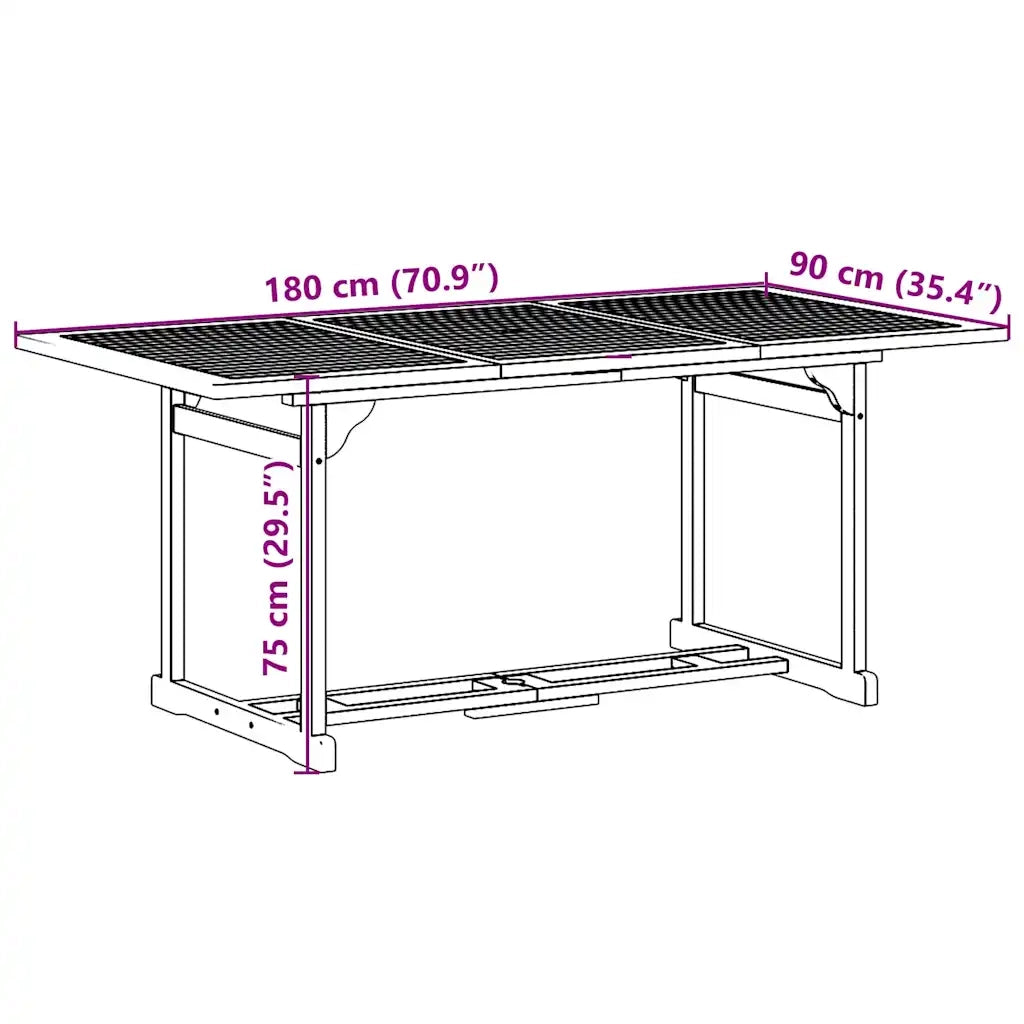 vidaXL Set da Pranzo da Giardino 7pz 180x90x75cm Legno Massello Acacia