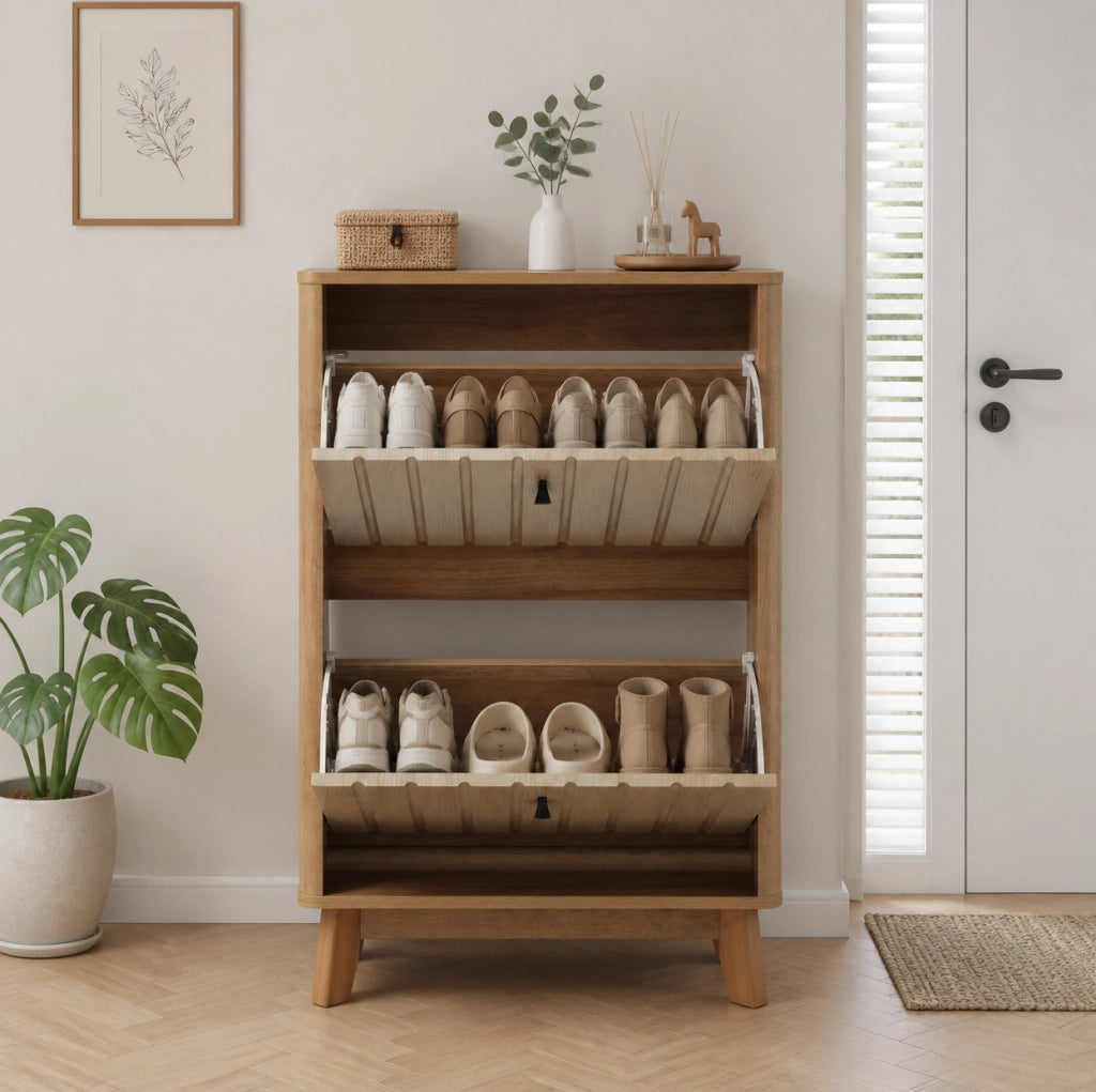 Scarpiera color rovere con ante e ripiani regolabili