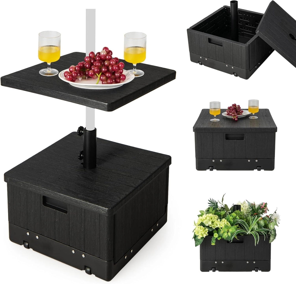 Piedino per ombrellone da riempire con 45 litri di acqua / 67 kg di sabbia base ombrellone con ruote e piano di posizionamento, supporto per ombrellone da 38/48 mm, 53 x 53 x 45 cm