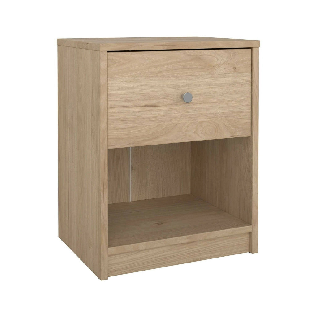 Comodino Kastri, Comò basso, Tavolino da notte, Mensola da letto, 38x30 h48 cm, Rovere