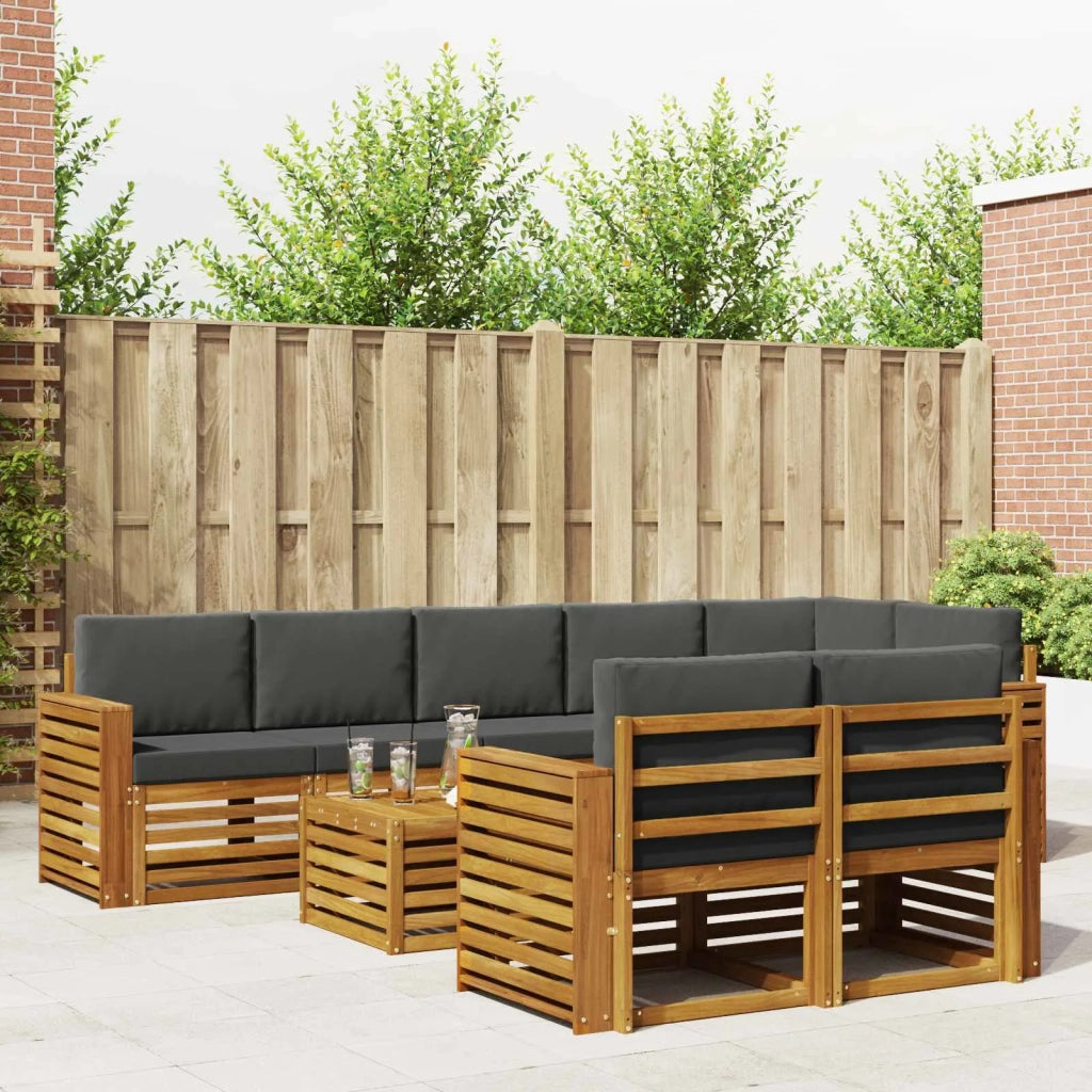 Set divani 9 pcs Naturale e Antracite Legno di Acacia Massello