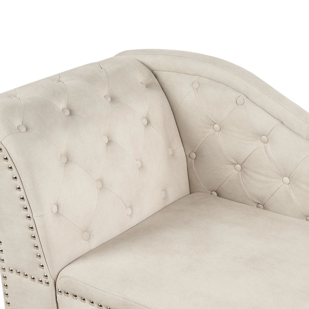 Chaise longue in velluto beige chiaro versione sinistra Con Bottoni stile retrò