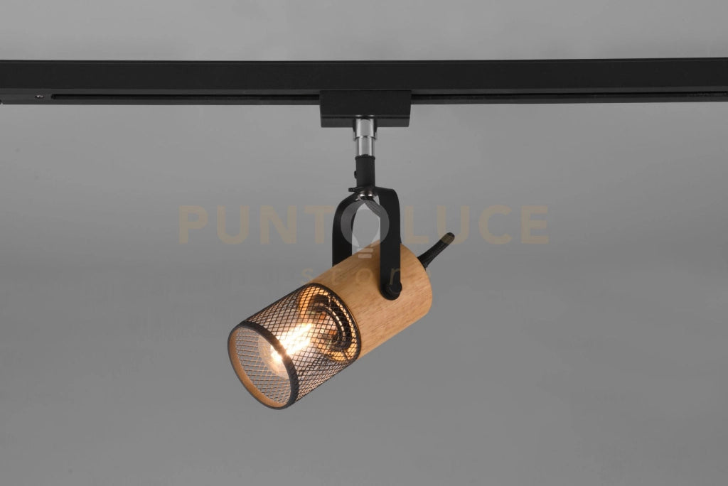 DUOLINE TOSH SPOT ORIENTABILE METALLO NERO E LEGNO H. 16CM 1 LUCE ATTACCO E14