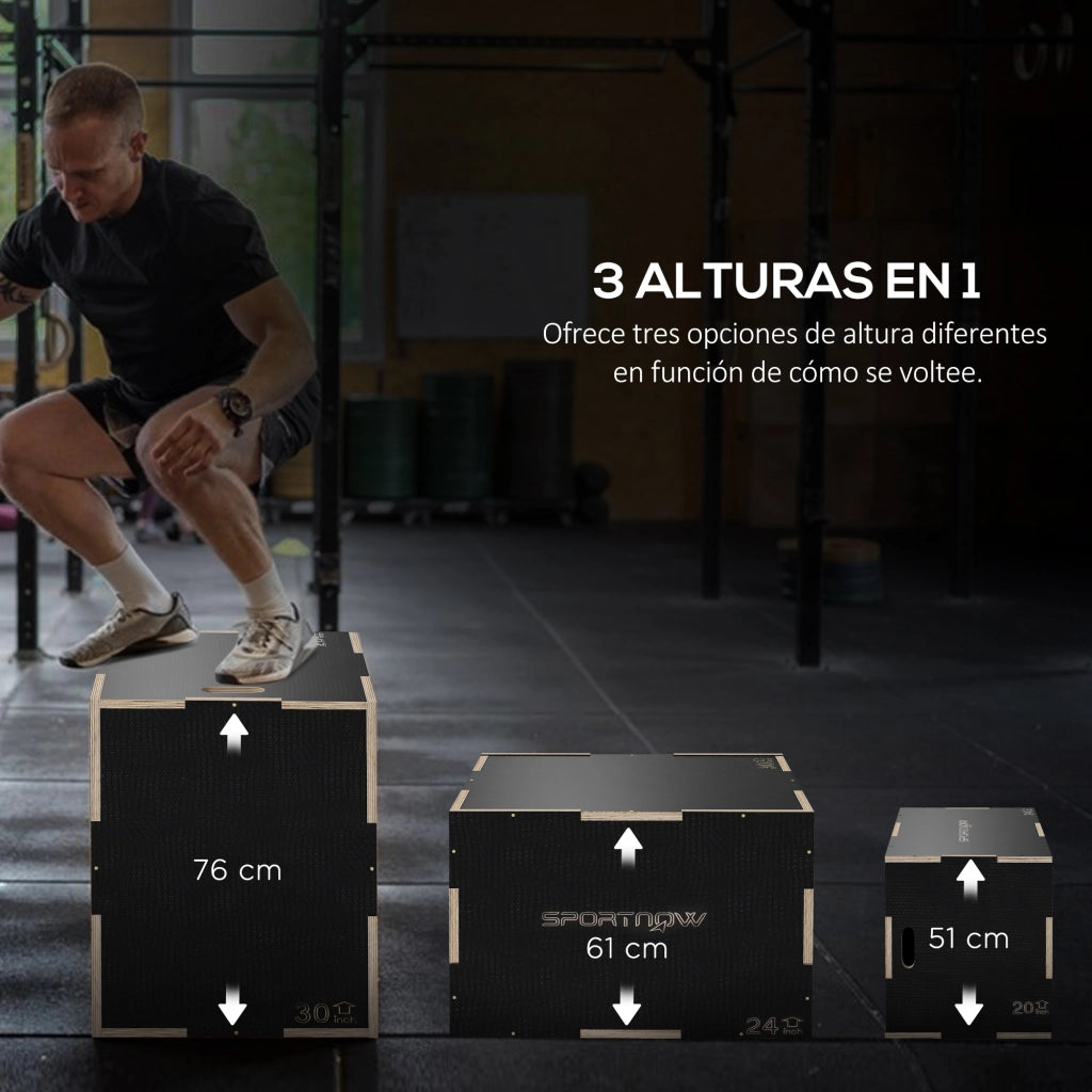 Plyo Box per Allenamento Pliometrico ¨C Xylo ¨C Legno con Maniglie 76x61x51 cm Nero