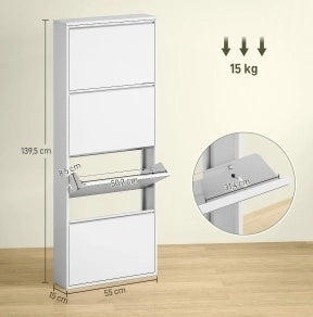 Mobile porta scarpe in metallo con 4 ribalte bianco