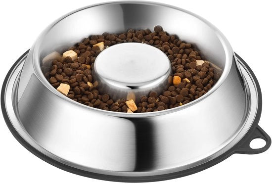 Ciotola per cani in acciaio inossidabile per alimentazione lenta | Adesivo permanente, gomma antiscivolo in silicone