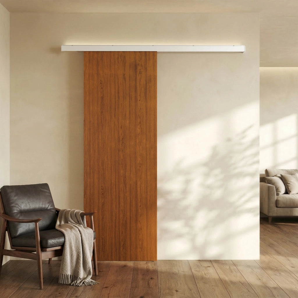Porta Scorrevole 75x3,5x210 cm con Binario in Alluminio in MDF Effetto Legno Marrone