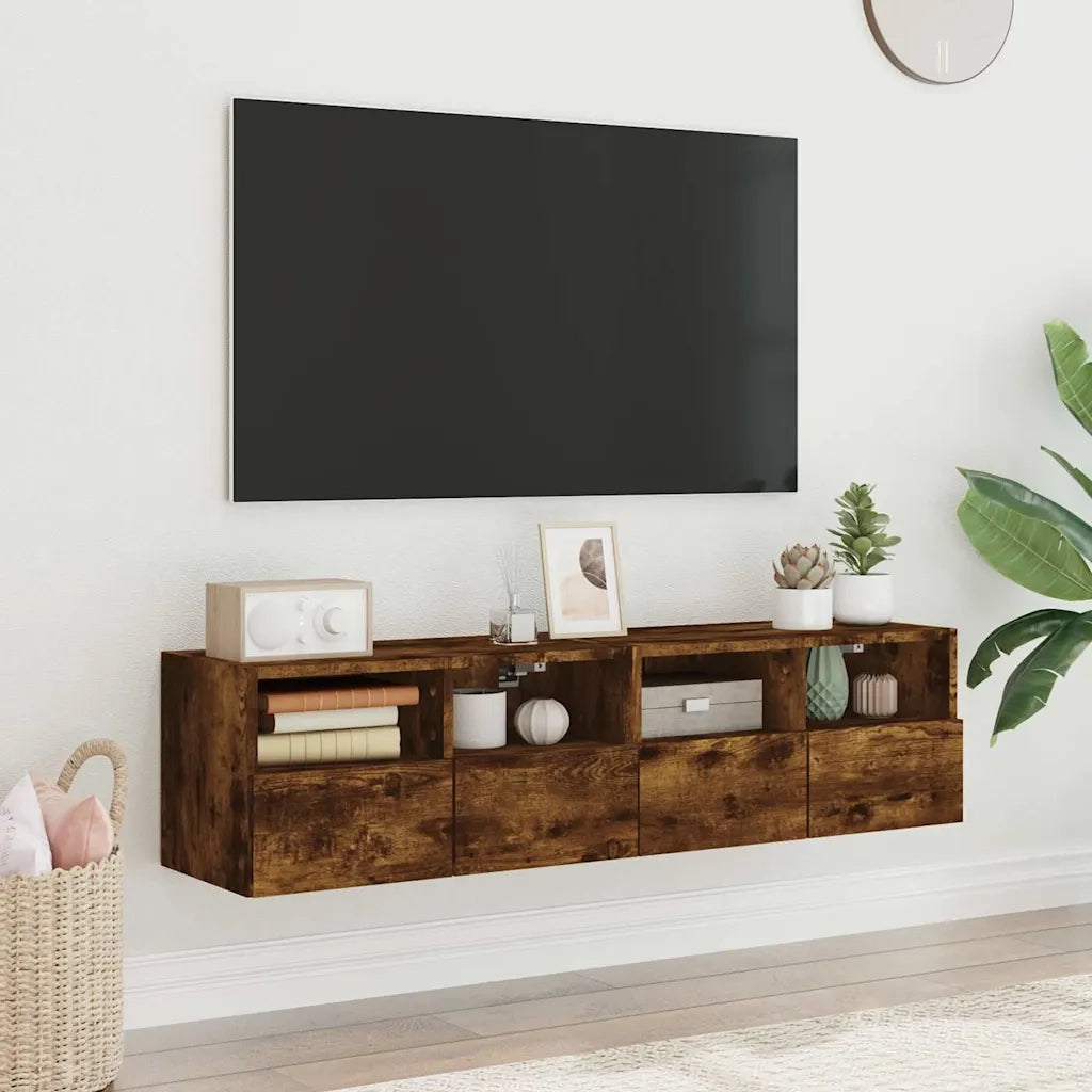 Mobili TV a Muro 2 pz Rovere Fumo 60x30x30 cm Legno Multistrato 836863