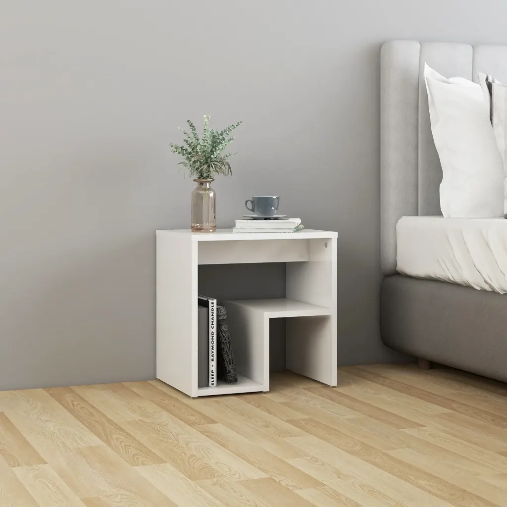 Set di 2 Comodini | Armadio da Notte | Mobiletto da notte Bianco Lucido 40x30x40 cm in Legno Multistrato