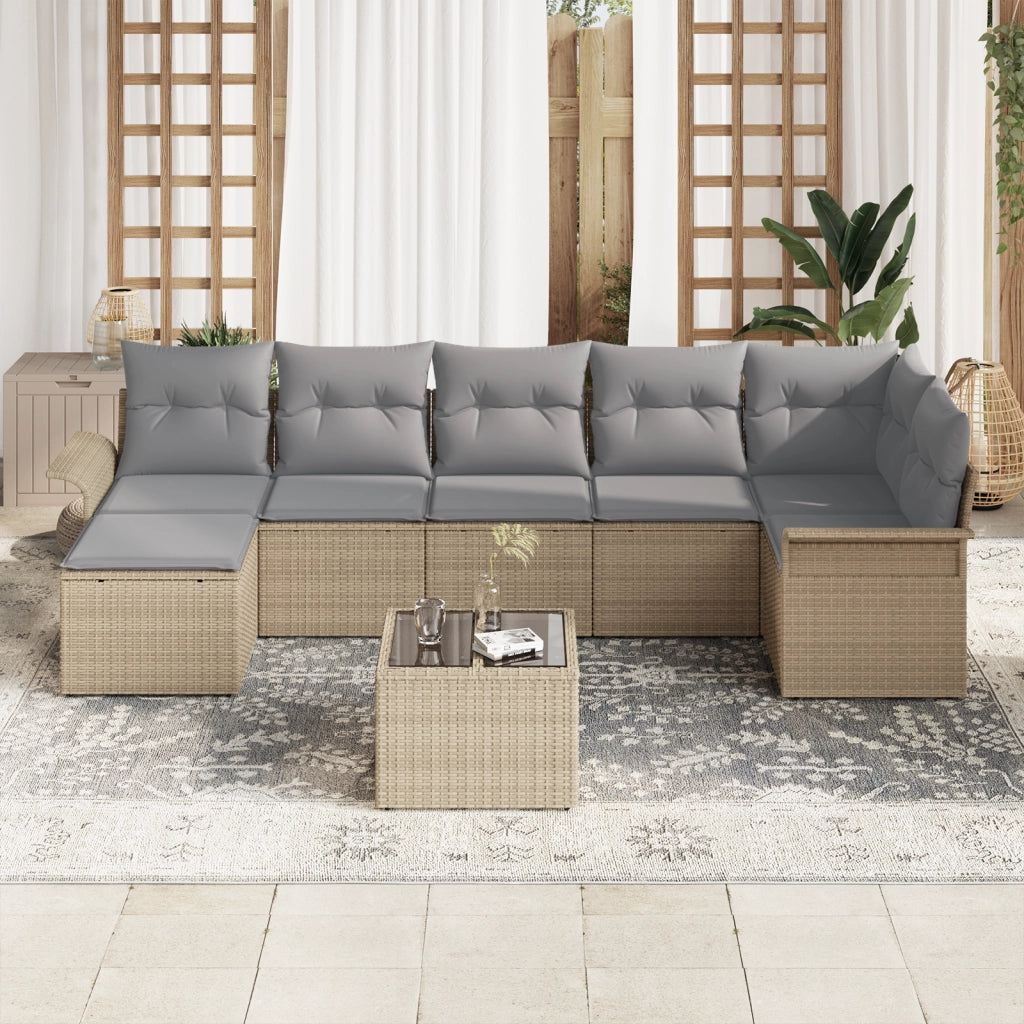 Set Divano da Giardino 8 Pezzi in Polyrattan con Cuscini Neri