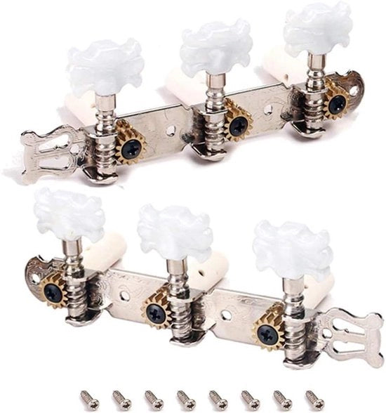 Tuning Pegs per Chitarra Classica - 2 Pezzi, Cromo Bianco - Inclusi Viti di Montaggio