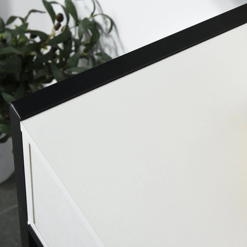 Consolle Fissa 120x34x81 cm in Truciolare e Acciaio  Bianco e Nero
