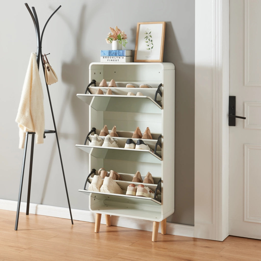 Scarpiera Aure con Ante a Specchio e 3 Contenitori Ribaltabili 134 x 63 x 24 cm Bianco [en.casa]