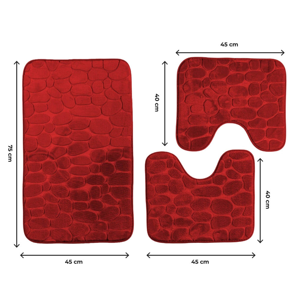 Set 3 Tappeti Bagno WC e Bidet Effetto Memory Morbidi Antiscivolo 1 Tappeto 45x75 cm +2 Tappeti 45x40 cm Assorbenti, Lavabili,Design Moderno Rosso
