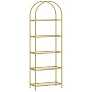Scaffale Portaoggetti ad Arco a 5 Ripiani in Acciaio e Vetro Temperato, 60x30x175 cm, Oro