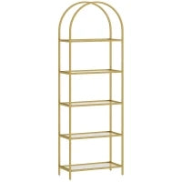 Scaffale Portaoggetti ad Arco a 5 Ripiani in Acciaio e Vetro Temperato, 60x30x175 cm, Oro
